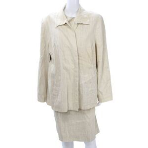 Tamotsu Womens 2 Piece Suit Beige Linen Cotton Long Sleeve Zip Size 22W